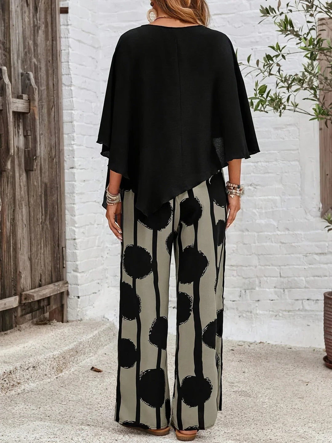 Zaria | Women's Two Piece Set Asymmetric Top Wide Leg Pants - Image 3