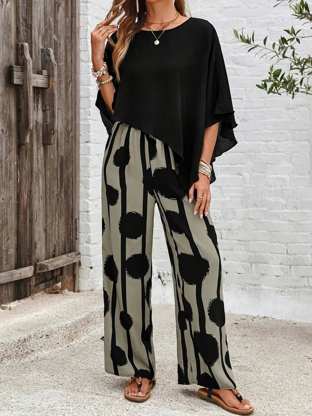 Zaria | Women's Two Piece Set Asymmetric Top Wide Leg Pants - Image 4