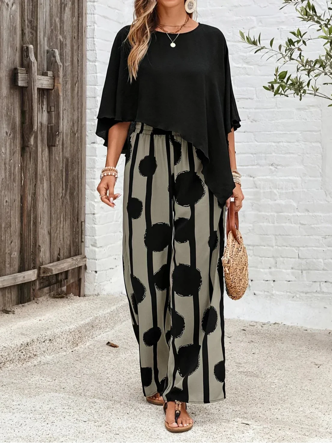 Zaria | Women's Two Piece Set Asymmetric Top Wide Leg Pants - Image 5