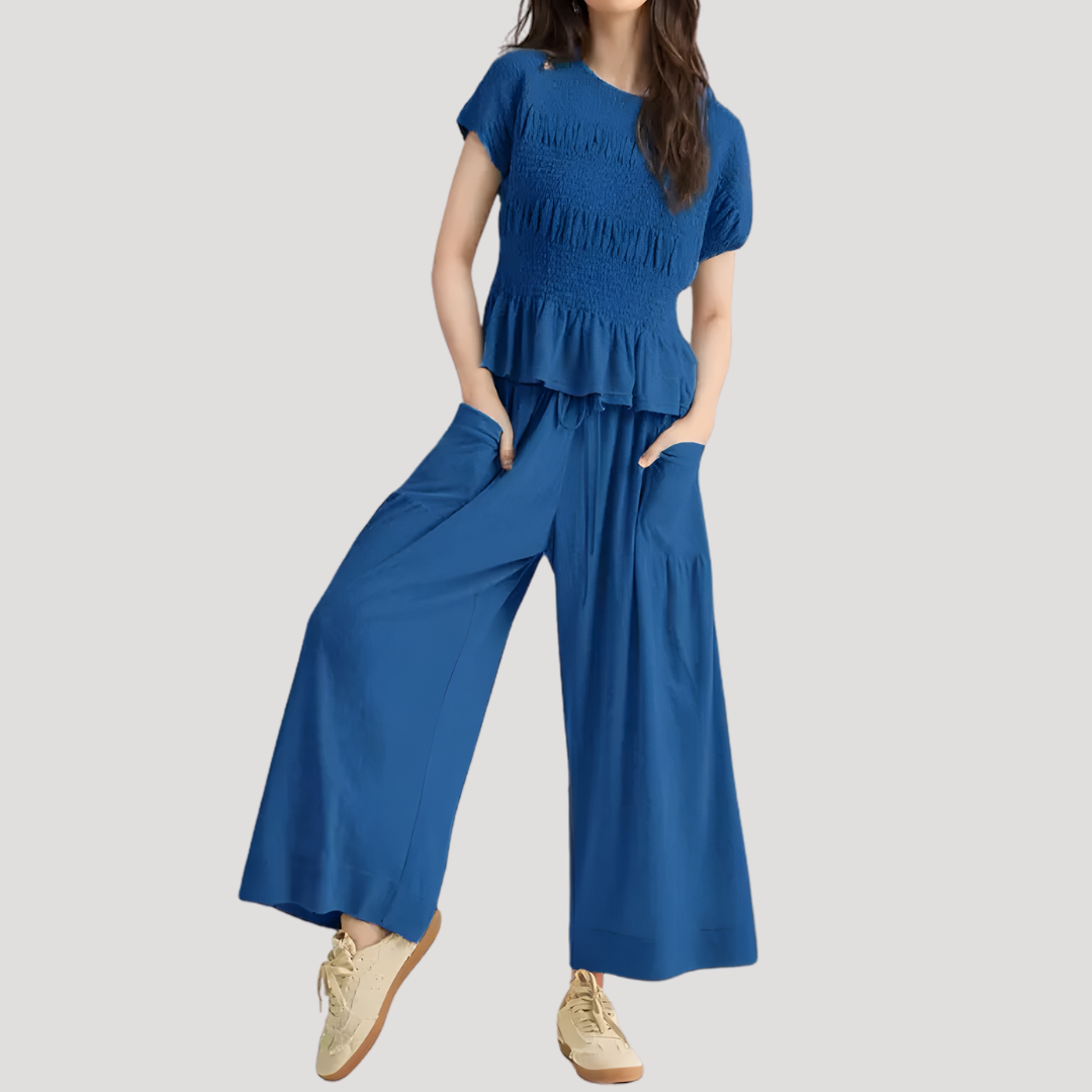 Zelda | Women's Peplum Top Wide Leg Pants Set - Black - Image 6