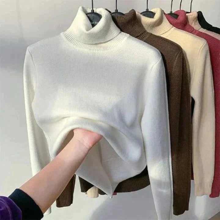 Zephyrine | Women's Fleece-Lined Turtleneck Sweater - Camel - Image 2