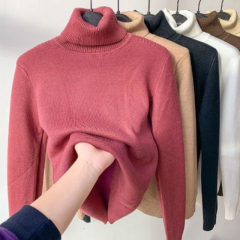 Zephyrine | Women's Fleece-Lined Turtleneck Sweater - Camel - Image 6
