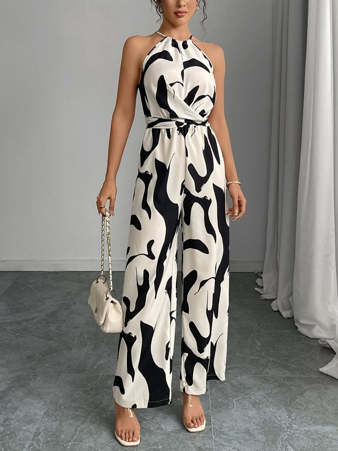 Zola | Women's Halter Neck Abstract Print Wide Leg Jumpsuit - Image 1