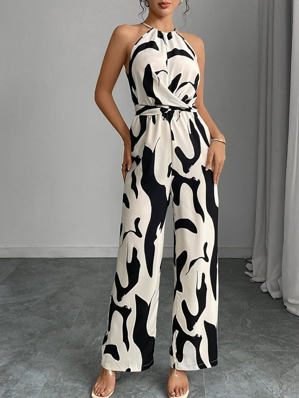 Zola | Women's Halter Neck Abstract Print Wide Leg Jumpsuit - Image 2
